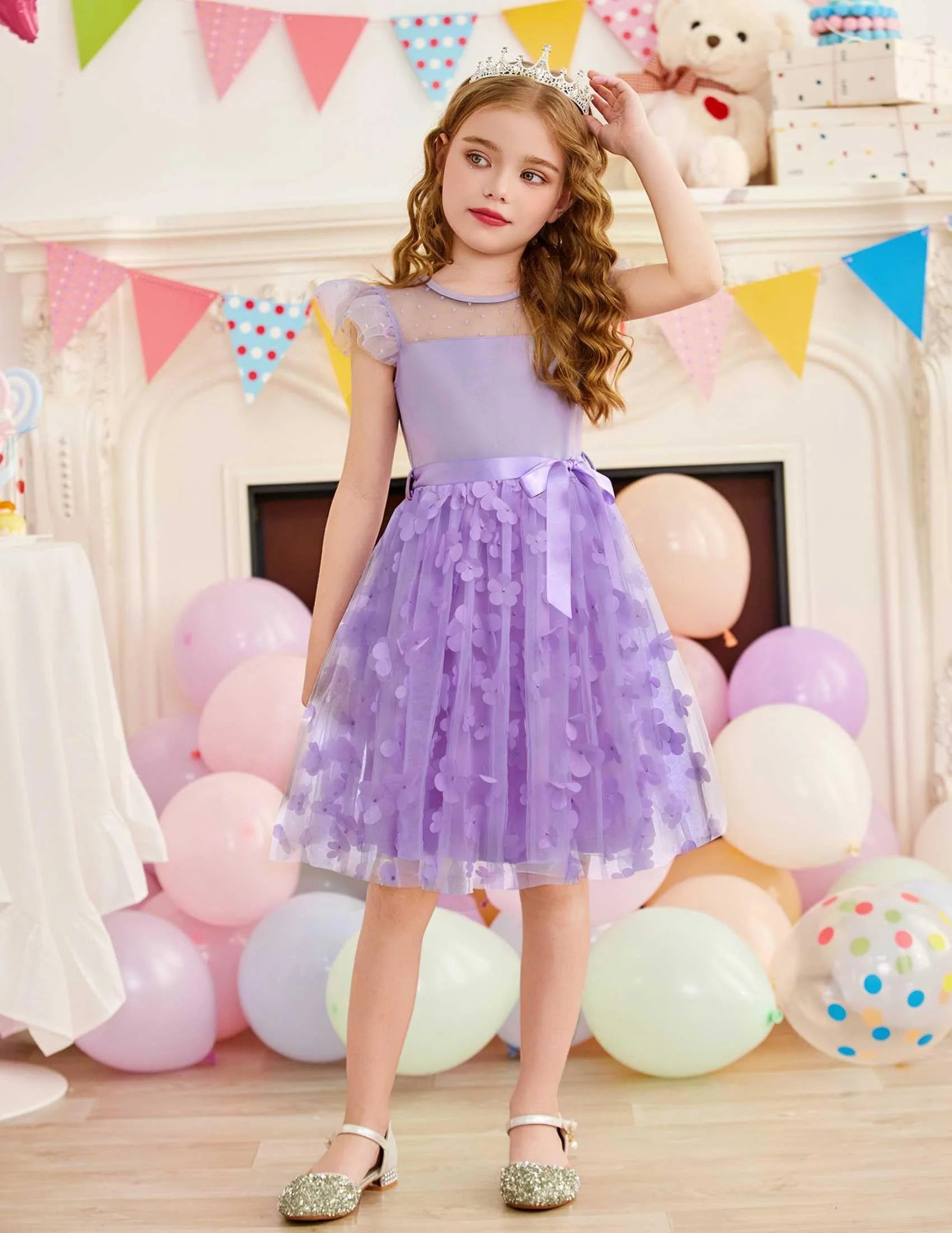 Oudiya Toddler Girls Tutu Dress Summer Contrast Mesh Party Dresses Cute Princess Tulle Sundress with Belt 2-8Y