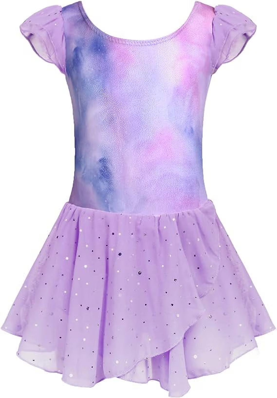 Oudiya Girls Ballet Dance Dress Leotards Ruffle Sleeve Shiny Ballet Tutu Skirt for Kids 3-11Y