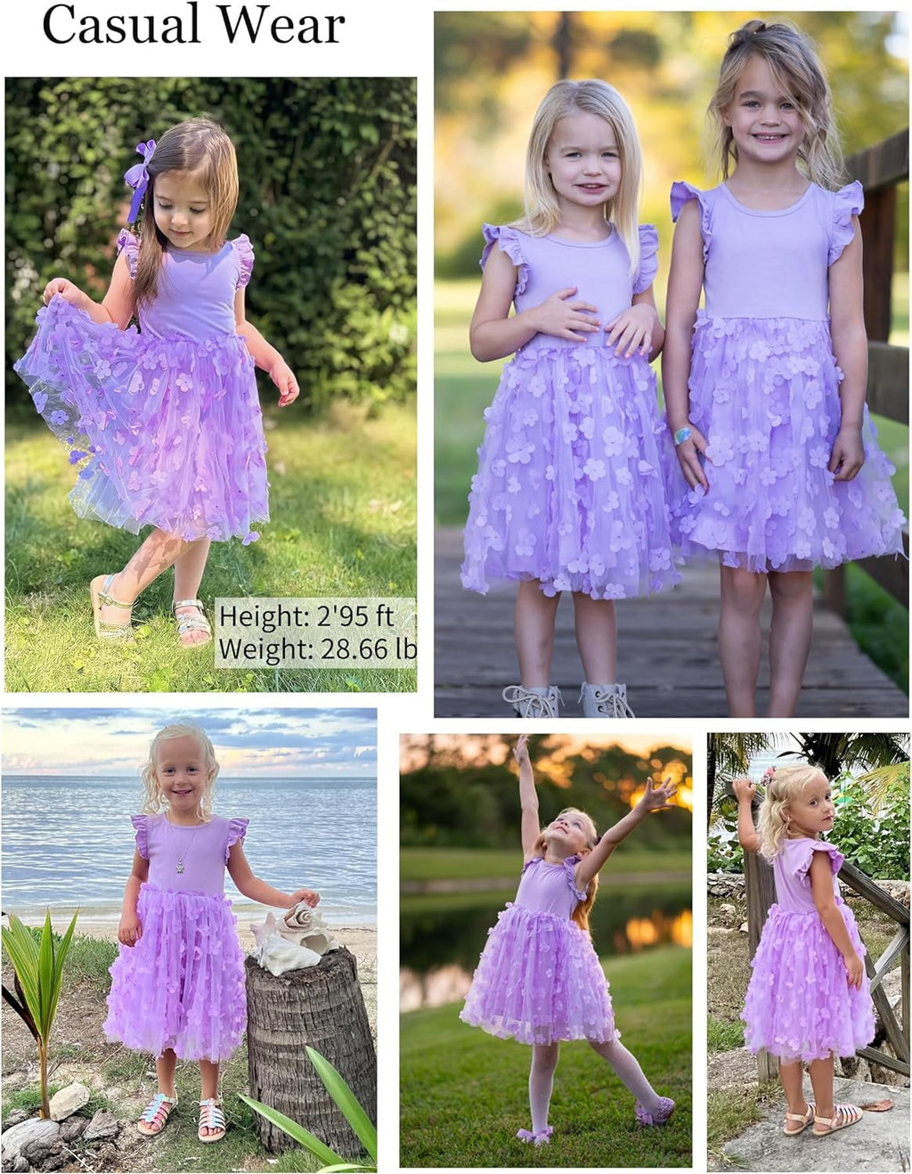 Oudiya Toddler Girls Tutu Dress Fluffy Ruffle Sleeve Dresses Summer Casual Tulle Party Sundress for Kids 6-7Y