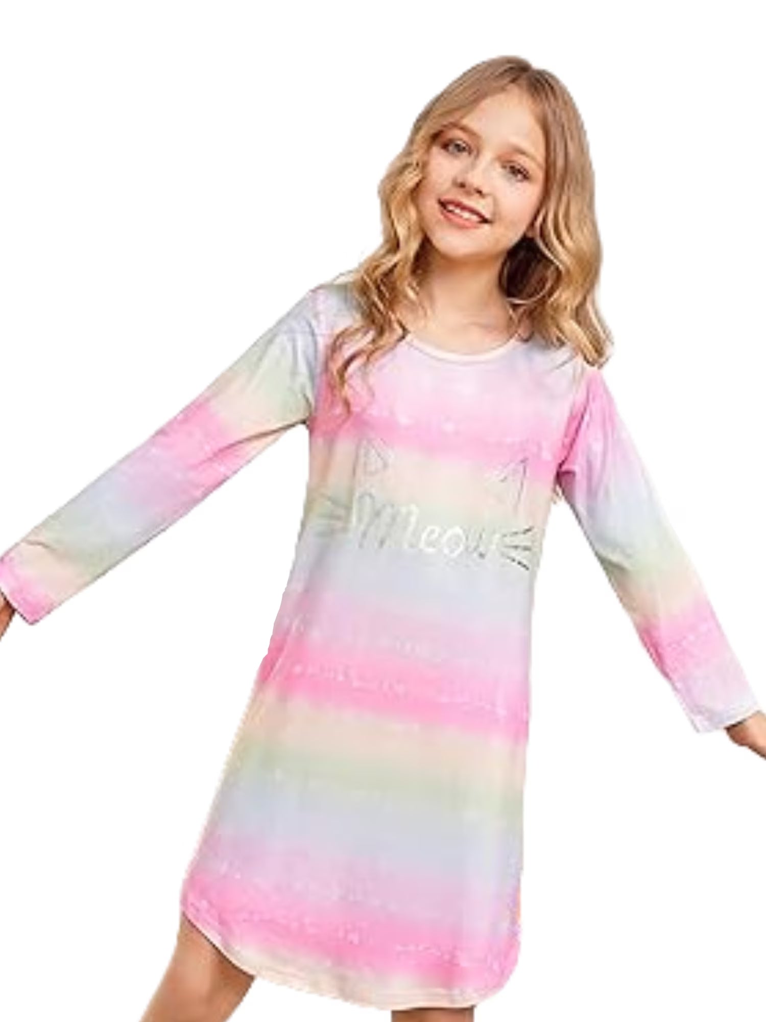 Oudiya Girls Long Sleeve Nightgowns Soft Print Pajamas Sleepwear Nighties for Kids 4-12