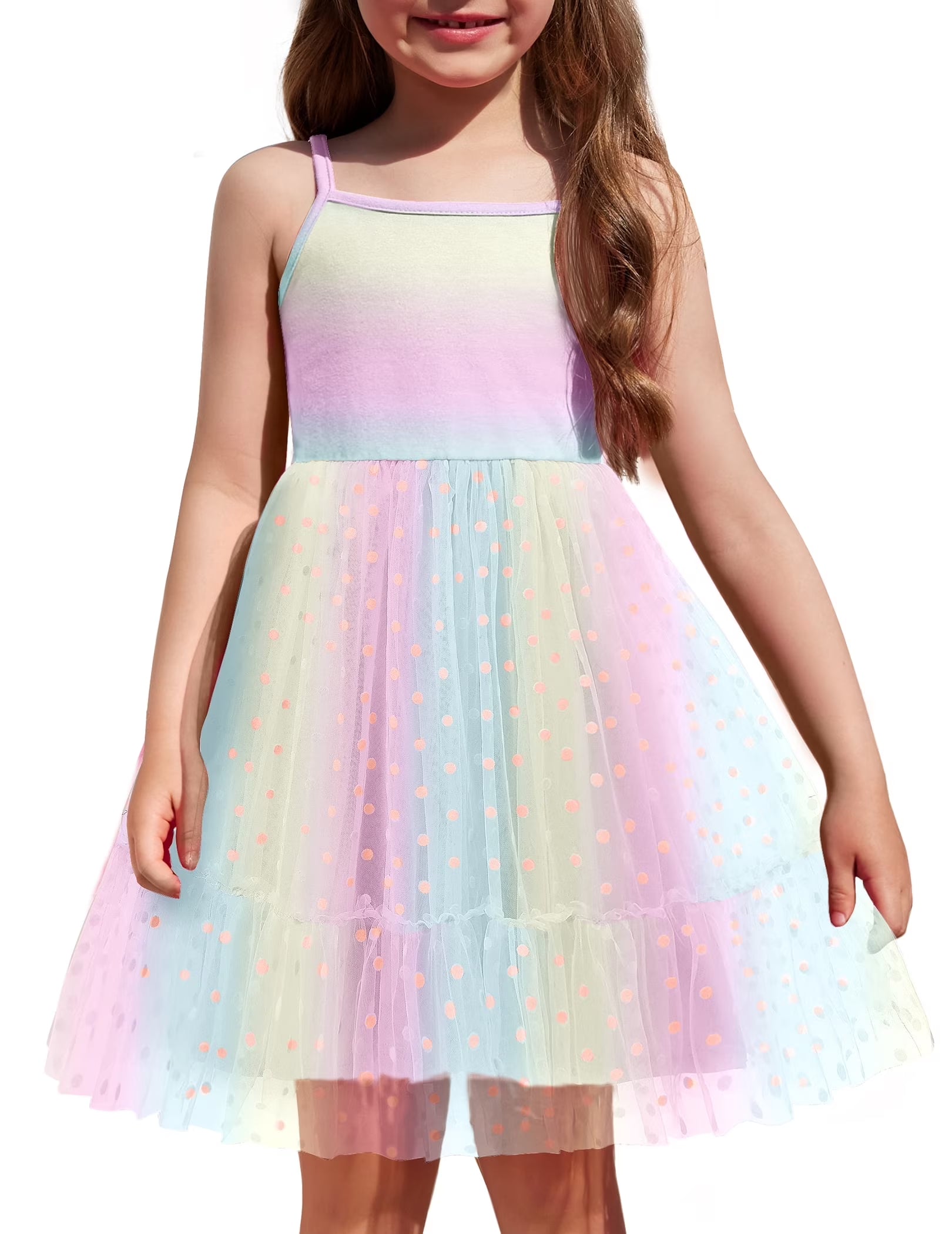 Oudiya Toddler Girls Tutu Party Dress Tulle Ruffle Hem Cami Summer Dress for Kids 2-6Y