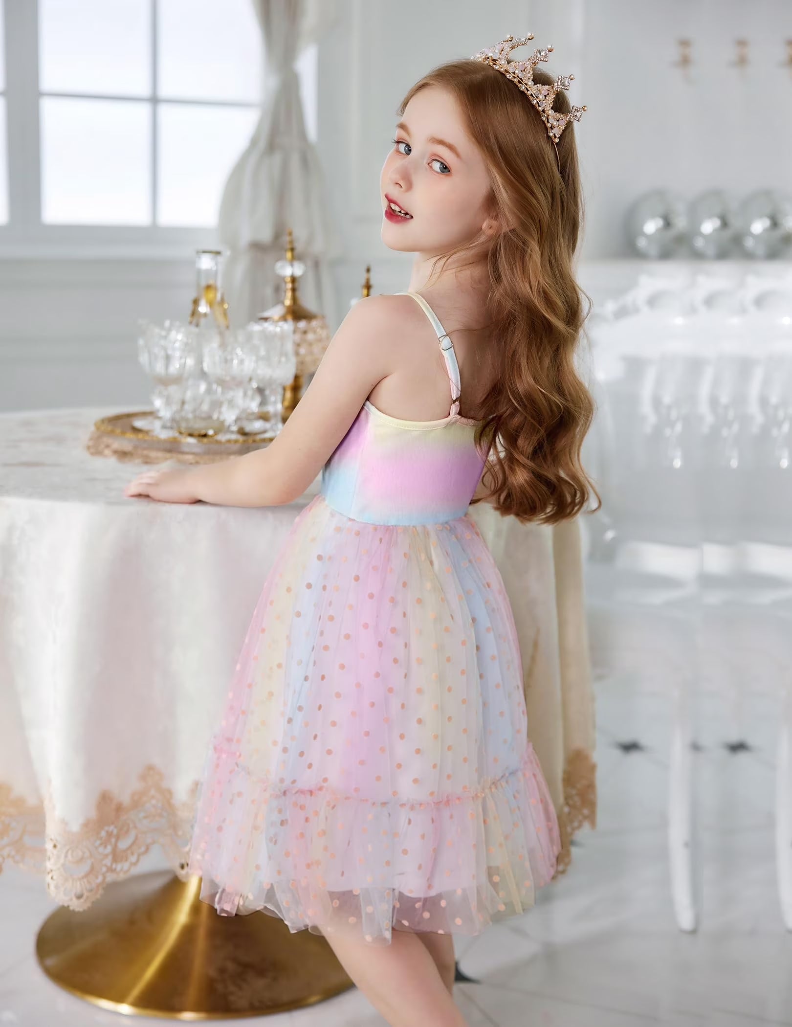 Oudiya Toddler Girls Tutu Party Dress Tulle Ruffle Hem Cami Summer Dress for Kids 2-6Y