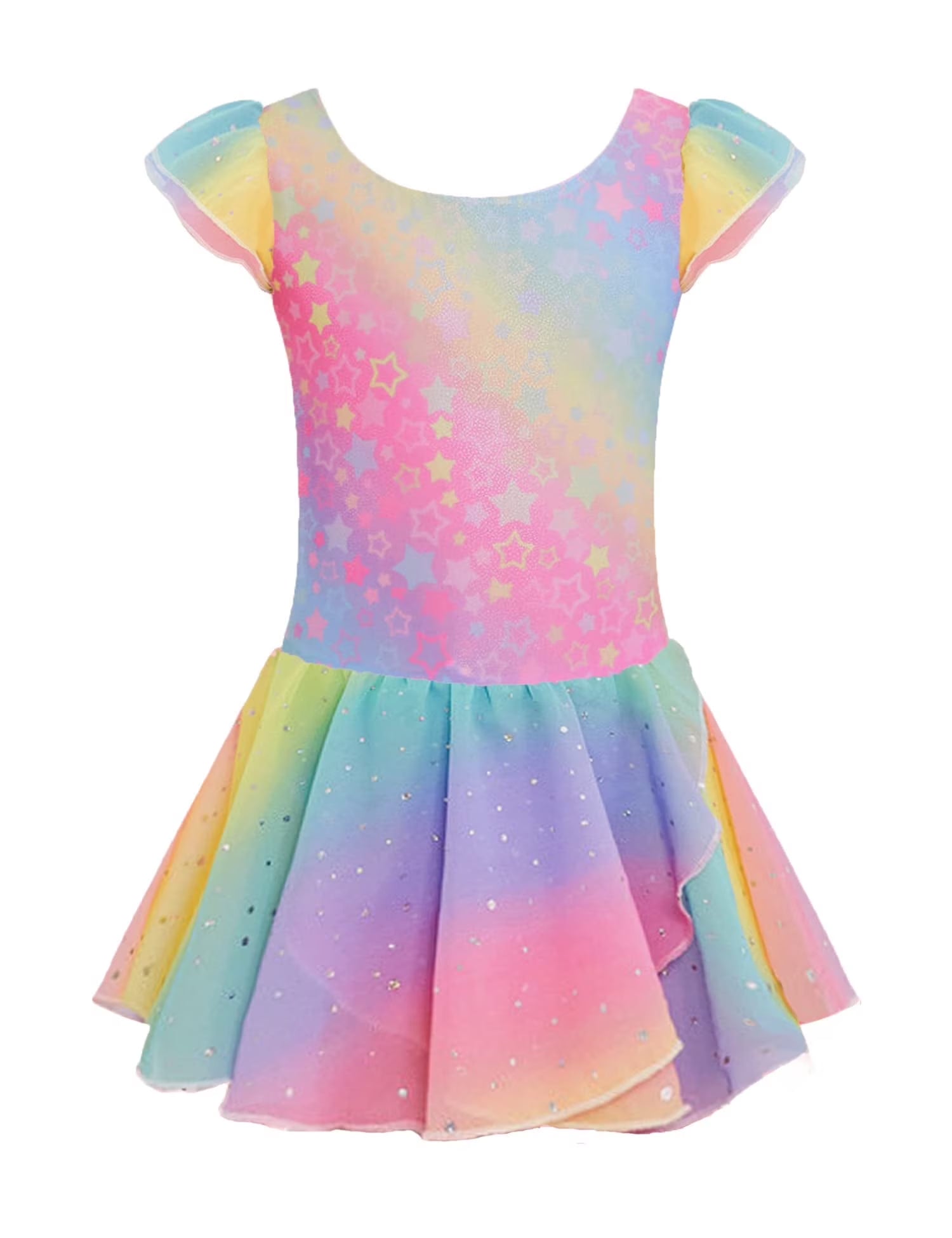 Oudiya Girls Ballet Dance Dress Leotards Ruffle Sleeve Shiny Ballet Tutu Skirt for Kids 3-11Y