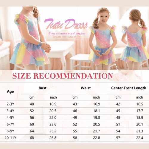Oudiya Girls Ballet Dance Dress Leotards Ruffle Sleeve Shiny Ballet Tutu Skirt for Kids 3-11Y