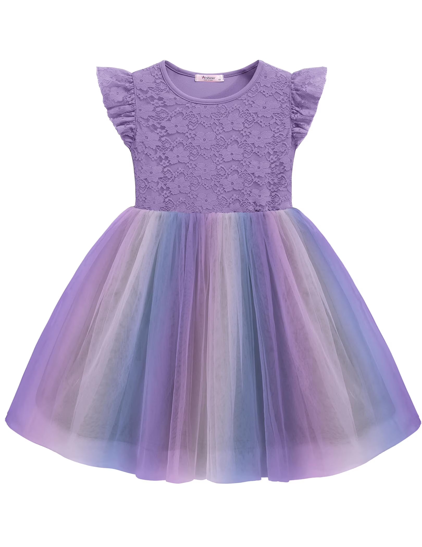 Oudiya Toddler Girls Lace Tutu Dress 3 Layer Tulle Ruffle Sleeve Summer Flower Girl Wedding Birthday Dress