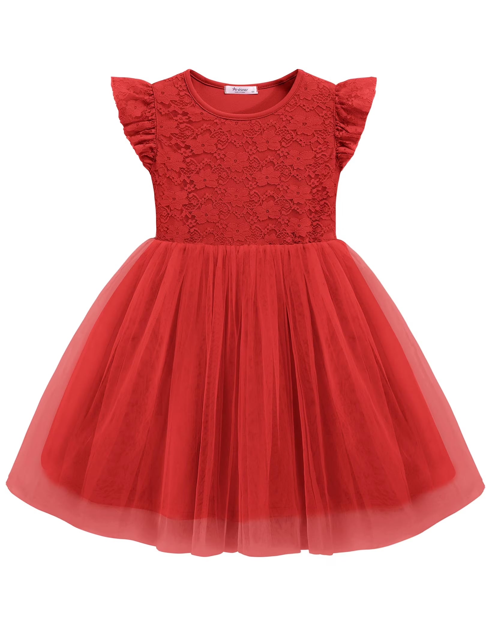 Oudiya Toddler Girls Lace Tutu Dress 3 Layer Tulle Ruffle Sleeve Summer Flower Girl Wedding Birthday Dress