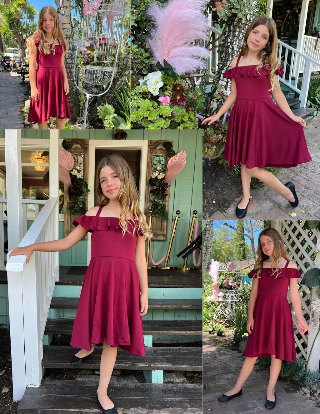 Oudiya Girls Off Shoulder Dress Flutter Sleeve Summer Midi Swing Dress with Pockets Formal Dress 4-13Y