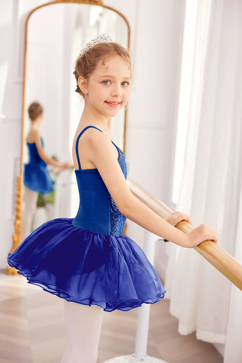Oudiya Little Girls Tutu Ballet Leotard Sequin Sparkly Strap Dress Ballerina Outfit Dance Costume for Kids 3-11Y