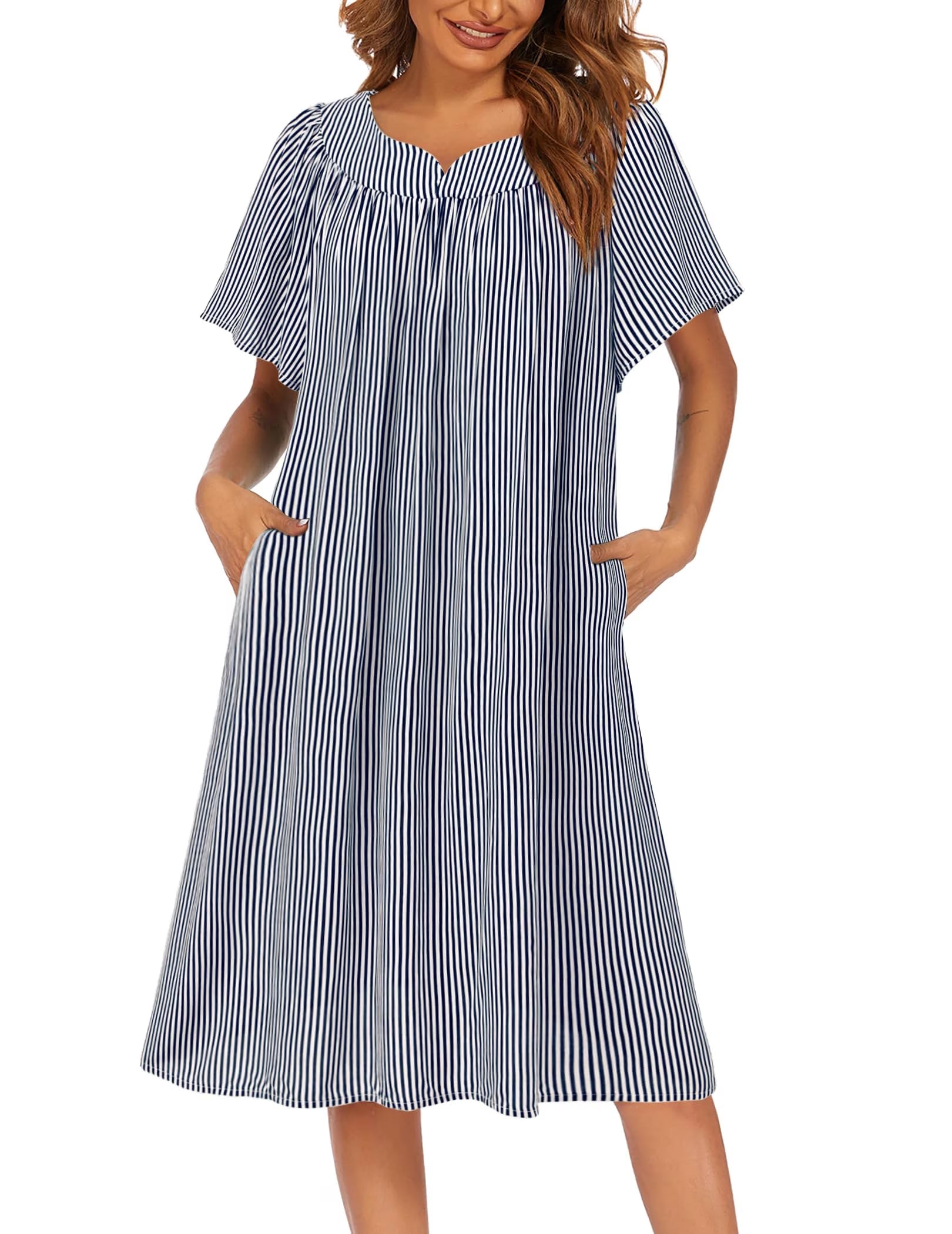 Oudiya Womens Nightgown Short Sleeve House Dress with Pockets-Floral Print Mumu Dress