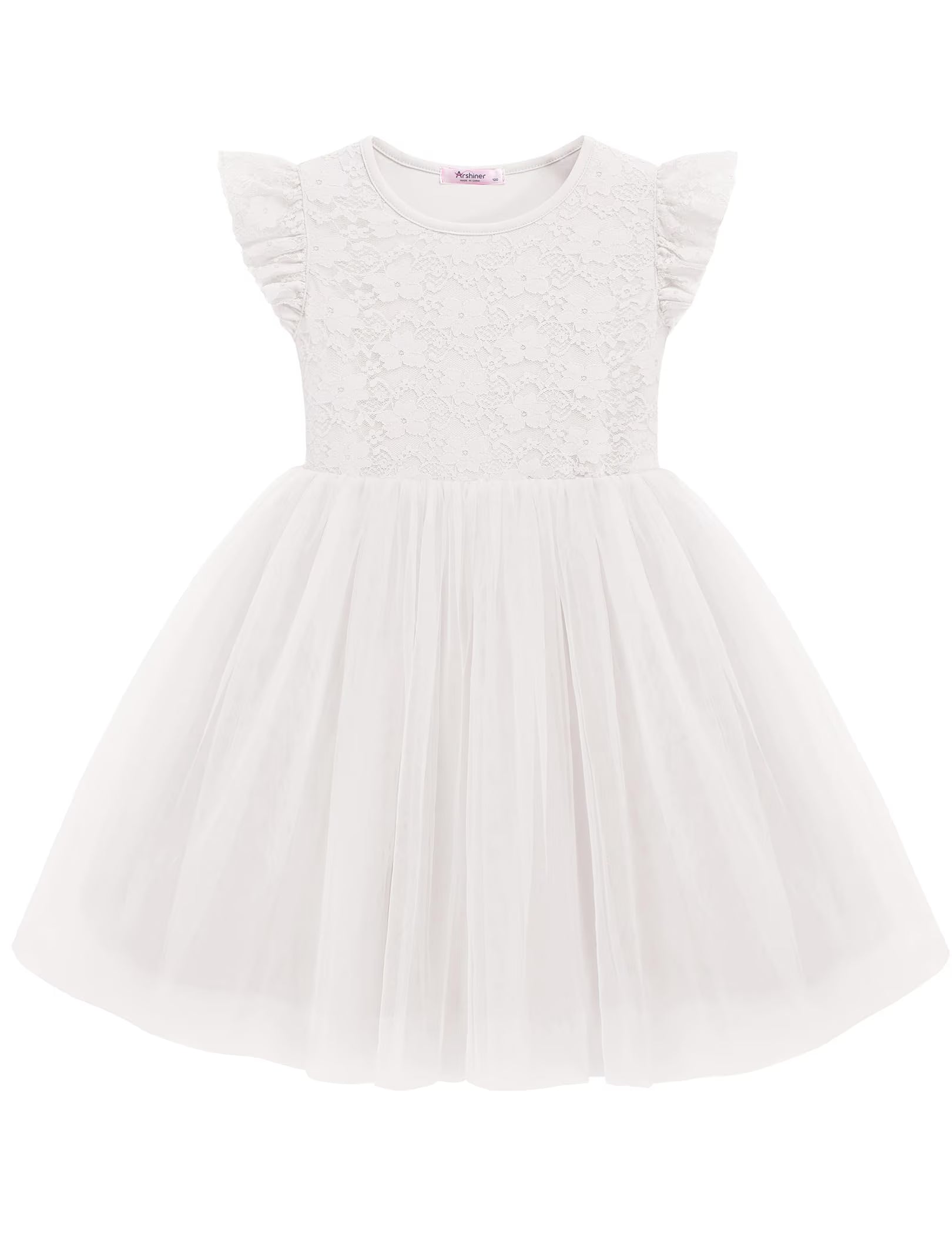 Oudiya Toddler Girls Lace Tutu Dress 3 Layer Tulle Ruffle Sleeve Summer Flower Girl Wedding Birthday Dress