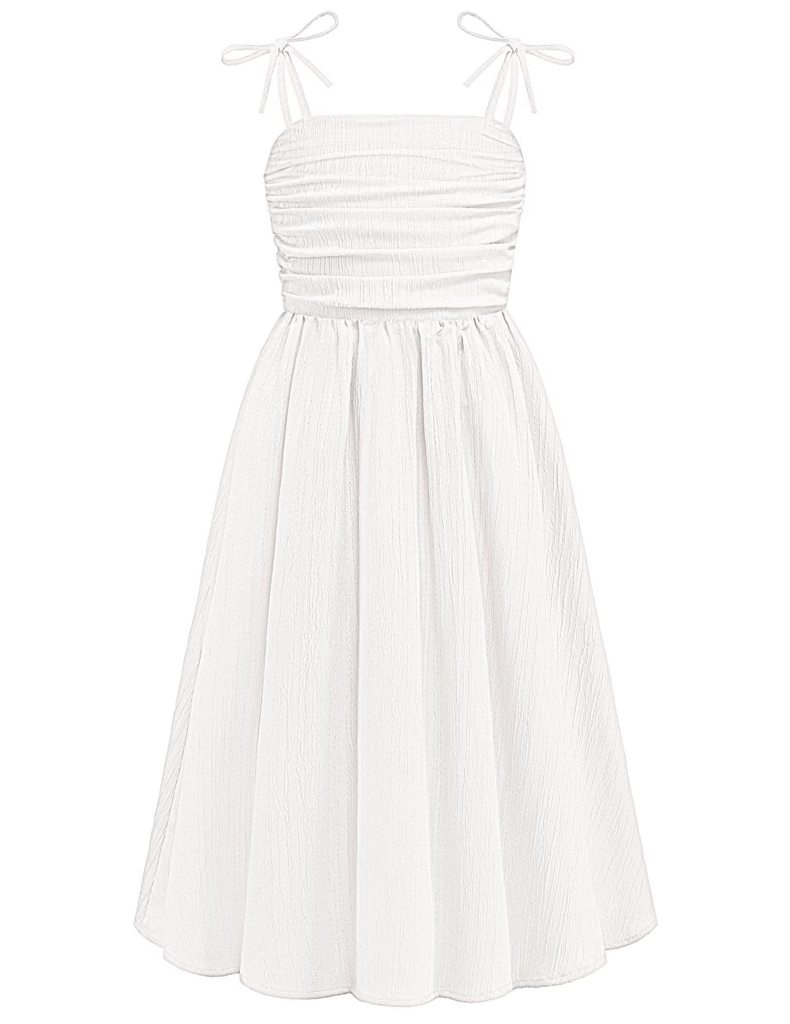 Oudiya Girls Summer Dress Maxi Spaghetti Strap Ruched Flowy Beach Boho Casual Teen Girl Party Sundress 6-14Y