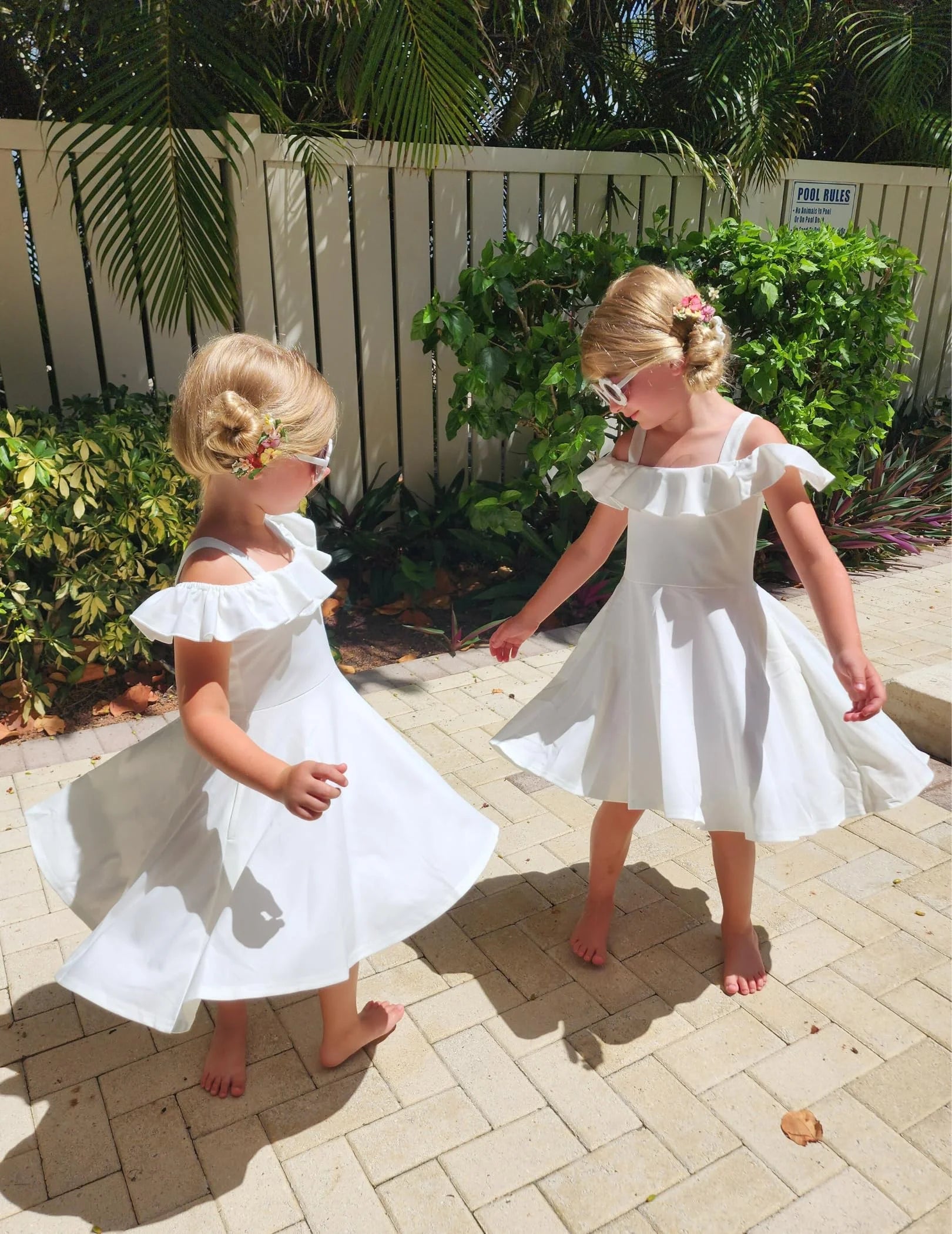 Oudiya Girls Off Shoulder Dress Flutter Sleeve Summer Midi Swing Dress with Pockets Formal Dress 4-13Y