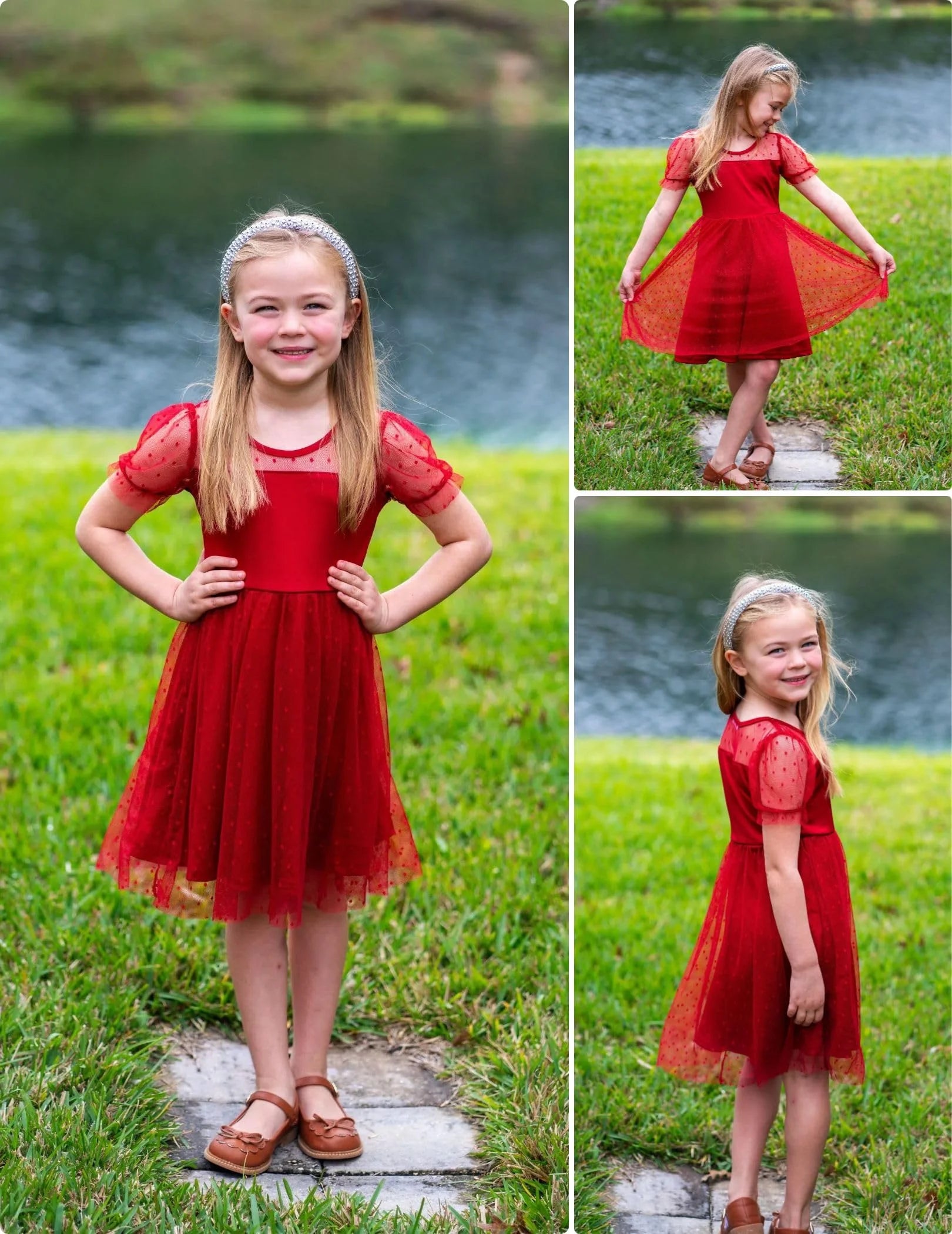 Oudiya Girls Contrast Mesh Short Sleeve Dress Puffy Casual A Line Party Dress for Kids 3-12Y