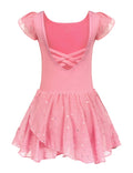 Oudiya Girls Ruffle Sleeve Ballet Dance Dress Tutu Skirted Leotard, 3-11Y
