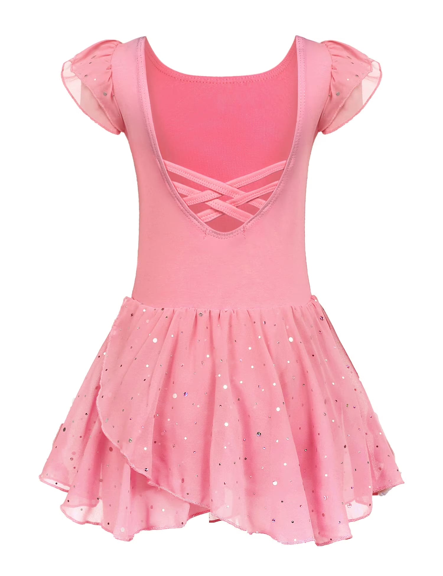 Oudiya Girls Ruffle Sleeve Ballet Dance Dress Tutu Skirted Leotard, 3-11Y