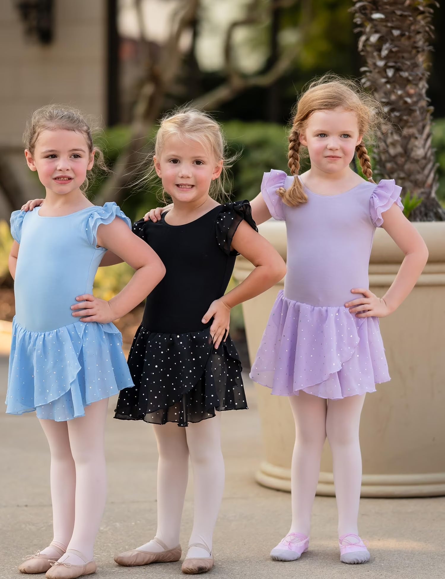 Oudiya Girls Ruffle Sleeve Ballet Dance Dress Tutu Skirted Leotard, 3-11Y