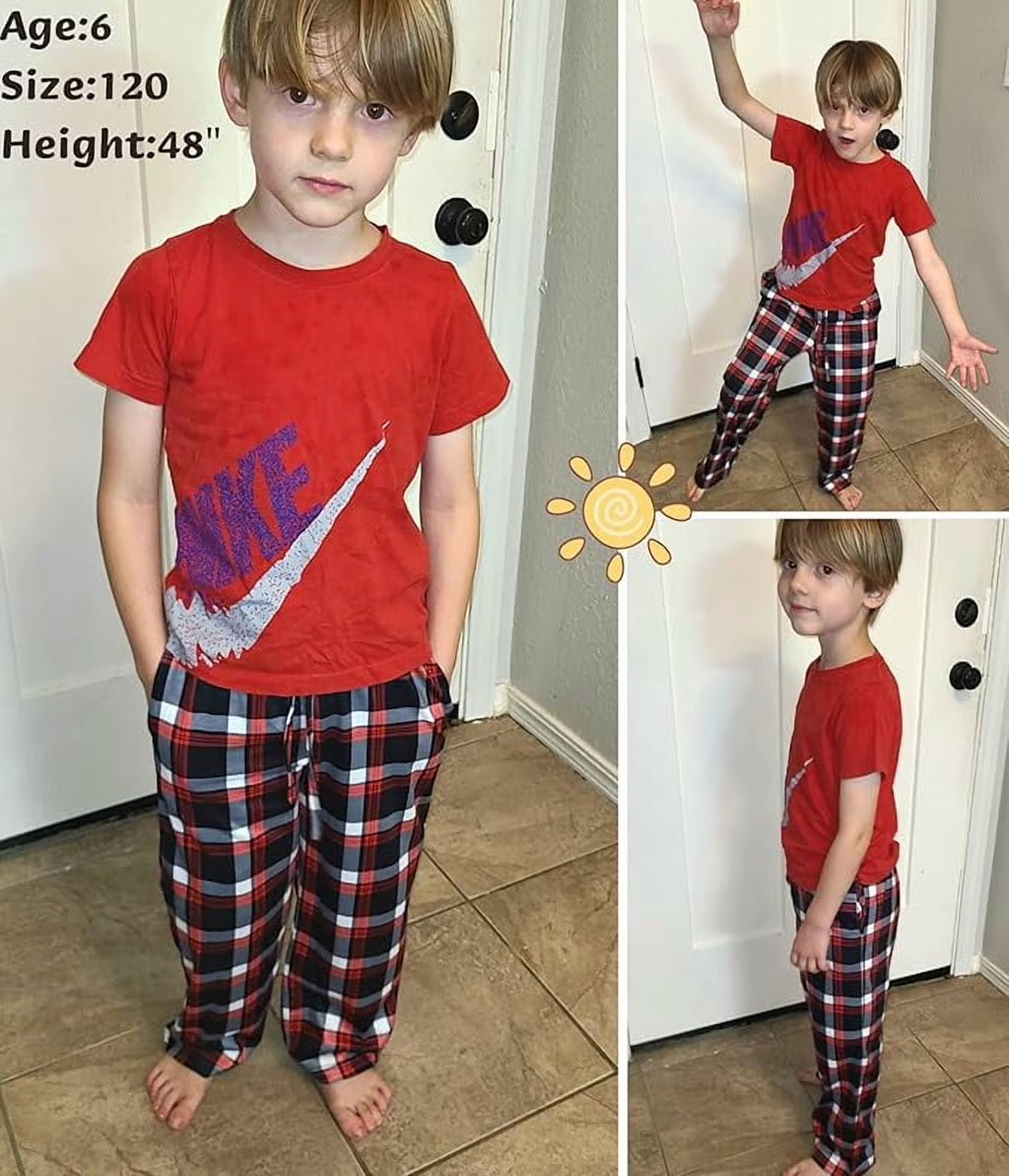 Oudiya Boys Plaid Pajama Pants Soft Elastic Waist Lounge Sleep Pants with Pockets for Kids 4-14Y
