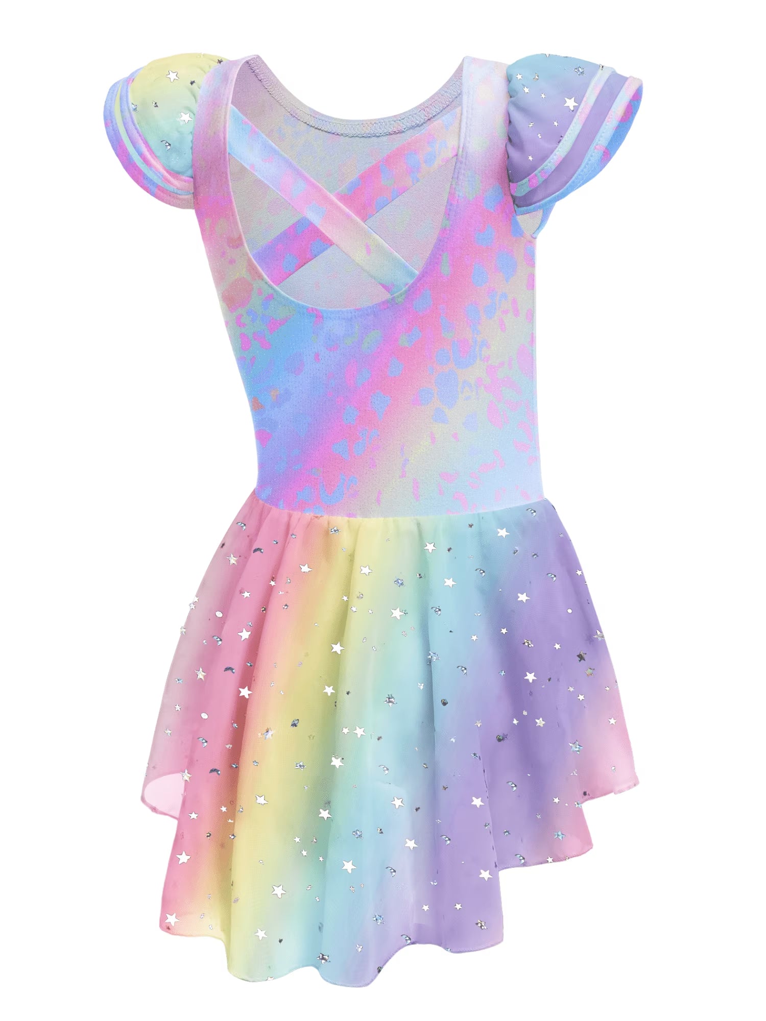 Oudiya Girls Ballet Dress Ruffle Sleeve Dance Leotard with Skirt Criss Cross Back Dance Clothes for Kids 3-4Y