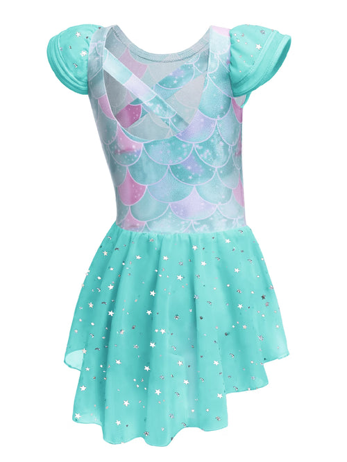 Oudiya Girls Ballet Dress Ruffle Sleeve Dance Leotard with Skirt Criss Cross Back Dance Clothes for Kids 3-4Y