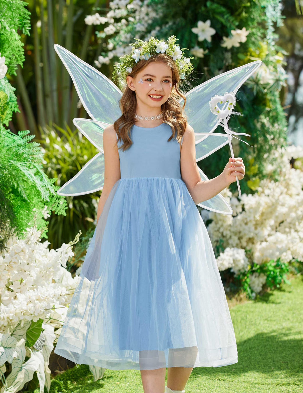 Oudiya Flower Girls Dress Bowknot V-Back Formal Pageant Ball Gown Party Wedding Tulle Long Dresses, 4-12Y