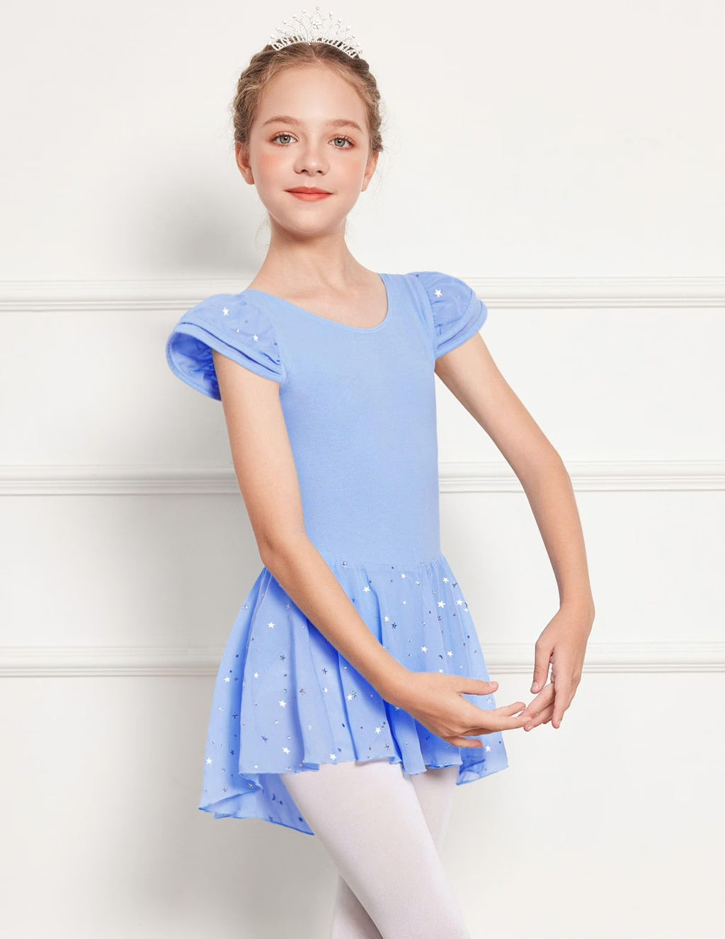Oudiya Girls Ballet Dress Ruffle Sleeve Dance Leotard with Skirt Criss Cross Back Dance Clothes for Kids 3-4Y