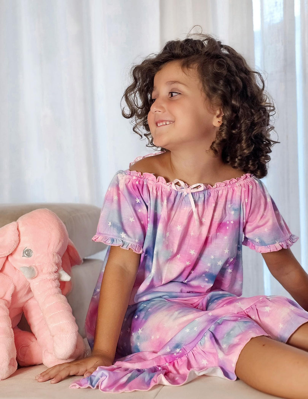 Oudiya Girls Short Sleeve Nightgowns Princess Sleepwear with Ruffled Hem Pajama Dress for Kids 3-12 Years